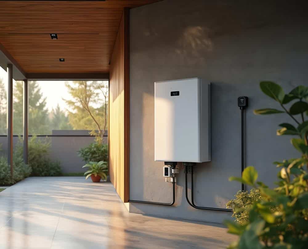 batteries-outdoor-battery-modern-porch A solar battery system is installed on a modern porch