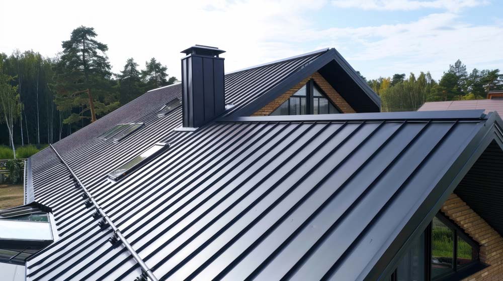 A new metal roof gleams in the sunlight